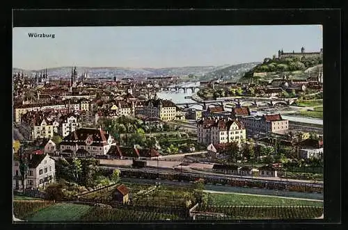 AK Würzburg, Teilansicht mit Burg