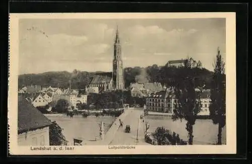 AK Landshut a. d. Isar, Luitpoldbrücke mit Kirche