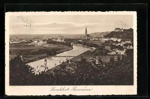 AK Landshut / Isar, Panorama mit Kirche