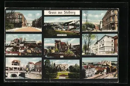 AK Stolberg / Rhl., Kaiserplatz mit Hotel Kaiserhof und Amtsgericht, Prymsche Werke, Gymnasium