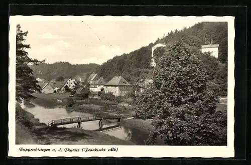 AK Rupprechtstegen a. d. Pegnitz /Fränkische Alb, Uferpartie mit Brücke