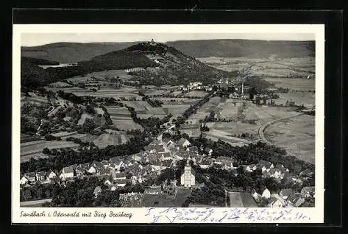 AK Sandbach i. Odenwald, Teilansicht mit Burg Breuberg