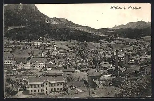 AK Hieflau i. Gesäuse, Ortsansicht mit Blick in die Berge