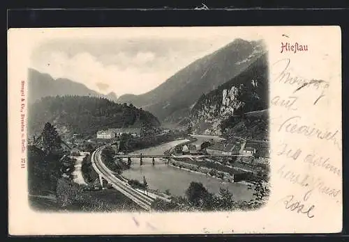 AK Hieflau, Ortschaft von oben um 1900