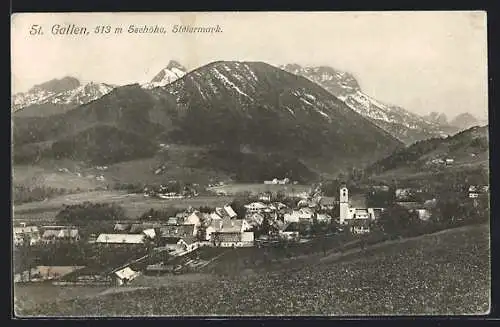 AK St. Gallen /Stmk., Gesamtansicht mit Bergpanorama