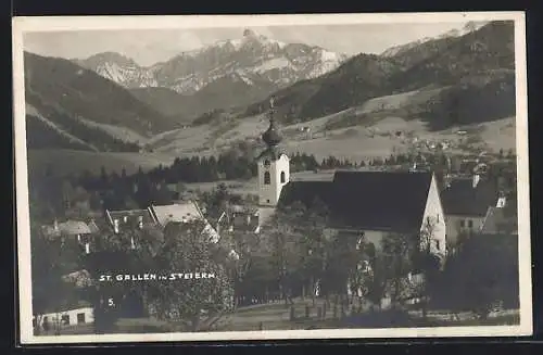 AK St. Gallen, Ortsansicht gegen die Berge