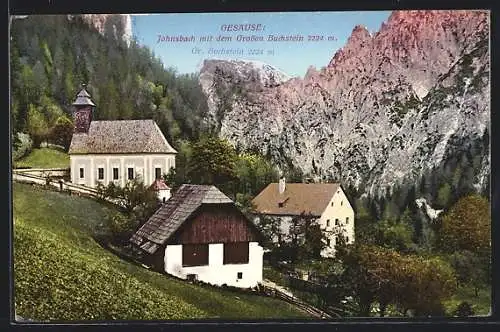 AK Johnsbach /Gesäuse, Ortspartie mit Kirche und dem Grossen Buchstein