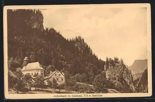 AK Johnsbach im Gesäuse, Ortspartie mit Kirche