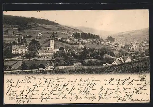 AK Spital am Semmering, Gesamtansicht mit Fernblick aus der Vogelschau