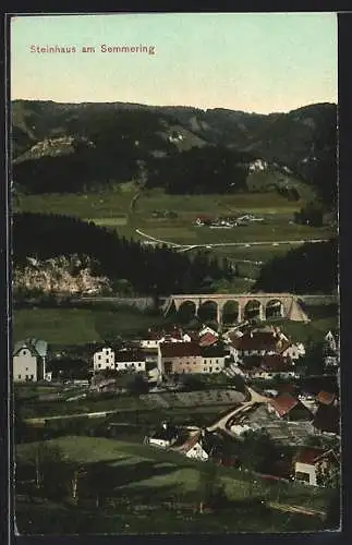 AK Steinhaus am Semmering, Ortsansicht mit Viadukt aus der Vogelschau