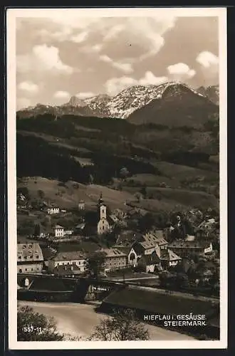 AK Hieflau i. Gesäuse, Ortsansicht mit Kirche und Brücke