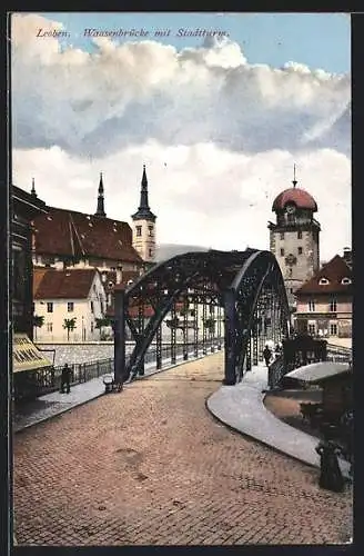 AK Leoben, Waasenbrücke mit Stadtturm