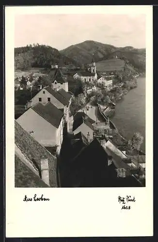 AK Leoben, Blick über die Dächer zur Kirche