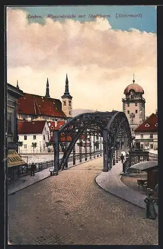 AK Leoben, Waasenbrücke mit Stadtturm
