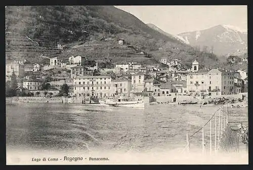 AK Argegno, Lago di Como, Panorama, Piroscafo