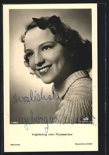 AK Schauspielerin Ingeborg von Kusserow mit freundlichem Lächeln
