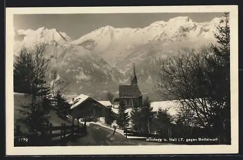 AK Windegg, Teilansicht mit Kirche gegen Bettelwurf im Winter