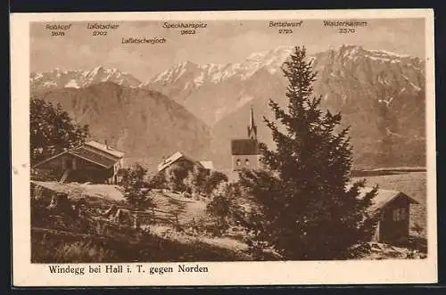 AK Windegg bei Hall, Ortsansicht gegen Norden mit Alpenpanorama