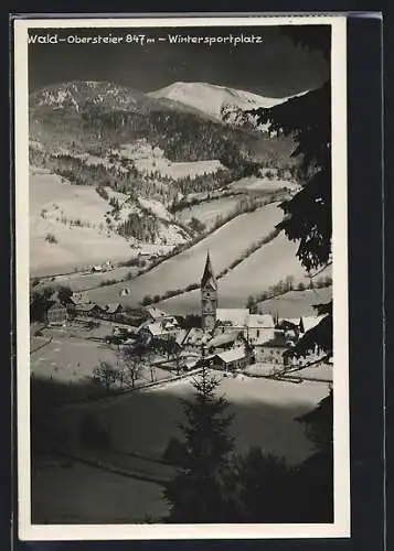AK Wald /Obersteier, Ortsansicht mit Kirche im Winter