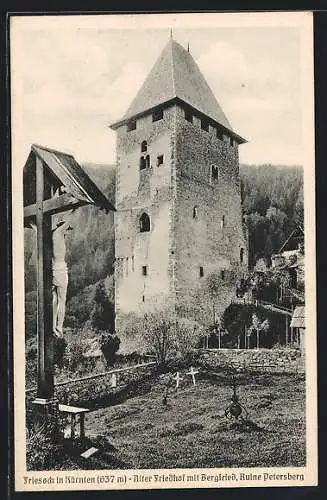 AK Friesach in Kärnten, Alter Friedhof mit Bergfried, Ruine Petersberg