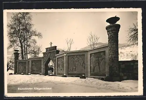 AK Bischofshofen, Kriegerdenkmal im Winter