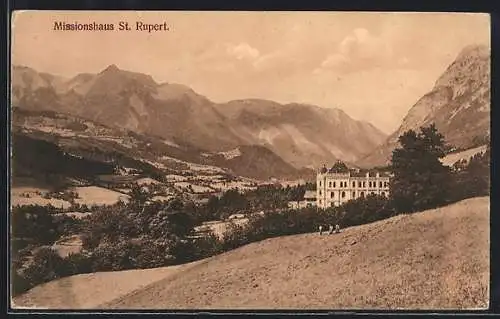 AK Bischofshofen, Missionshaus St. Rupert, Tal und Bergpanorama