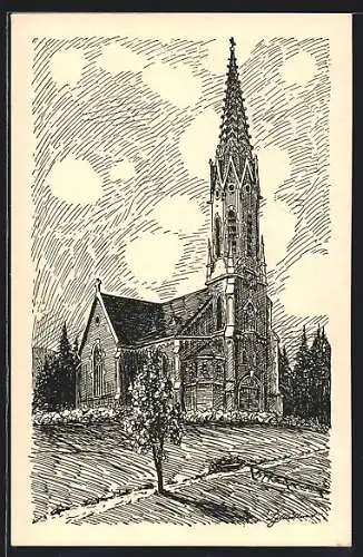 Künstler-AK Mürzzuschlag, Heilandskirche, Aussenansicht