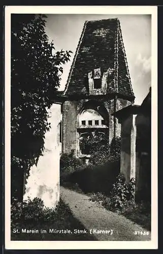 AK St. Marein im Mürztale, Ortspartie mit altem Turm