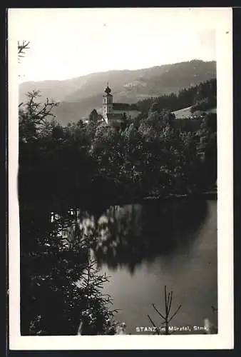 AK Stanz im Mürztal, Blick über das Wasser auf die Kirche
