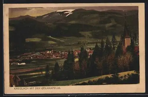 AK Krieglach, Ortsansicht mit der Gölkkapelle aus der Vogelschau