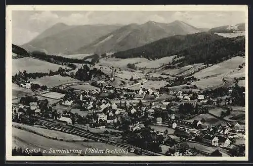 AK Spital am Semmering, Gesamtansicht mit Bergpanorama aus der Vogelschau