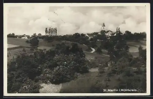 AK St. Martin i. Mühlkreis, Ortsansicht mit Kirche