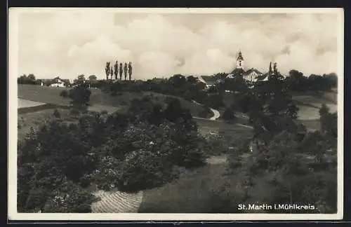 AK St. Martin i. Mühlkreis, Ortsansicht mit Kirche