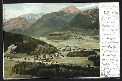 AK Möllbrücken /Kärnten, Gesamtansicht mit Bergspitzen aus der Vogelschau