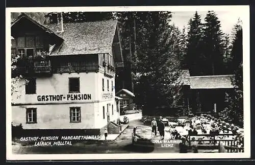 AK Rangersdorf, Lainach /Mölltal, Gasthof-Pension Margarethenbad mit Besuchern, Auto