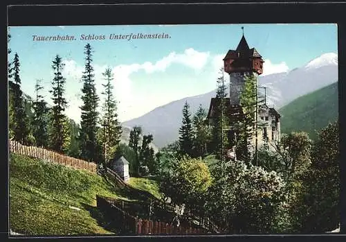 AK Obervellach, Schloss Unterfalkenstein /Tauernbahn, Ortsansicht mit Umgebung