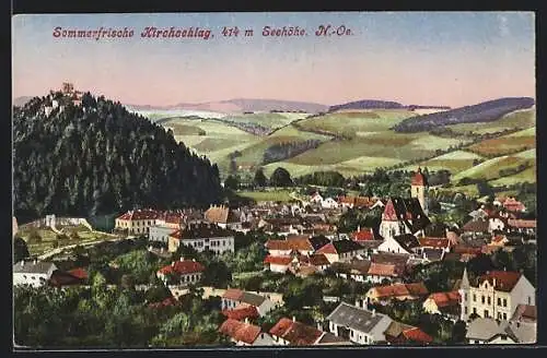 AK Kirchschlag /N.-Oe., Teilansicht mit Ruine und Fernblick