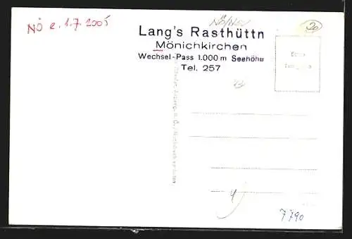 AK Mönichkirchen, Lang's Rasthüttn, Innenansicht