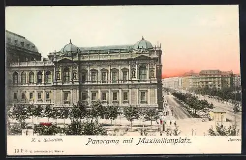 AK Wien, Maximilianplatz mit K. k. Universität und Strassenpartie