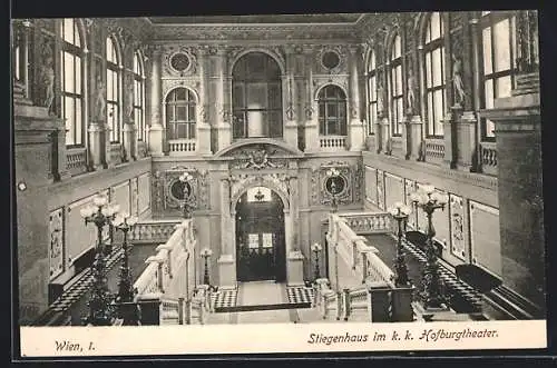 AK Wien, K. k. Hofburgtheater, Stiegenhaus, Innenansicht