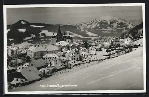 AK Mariazell, Teilansicht gegen die Gemeindealpe im Schnee