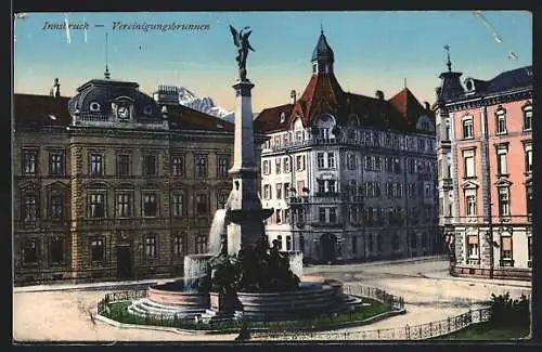 AK Innsbruck, Vereinigungsbrunnen, Ortspartie mit dem Hotel Arlbergerhof