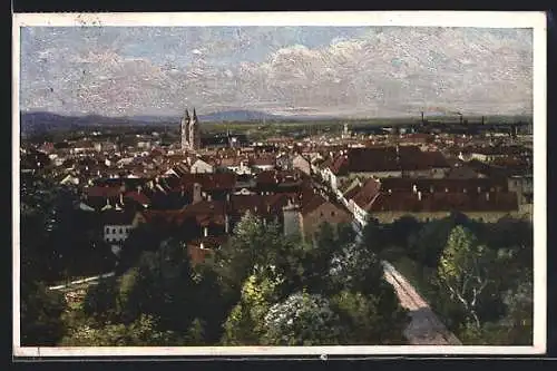 AK Wiener-Neustadt, Teilansicht mit Kirche und Strassenpartie