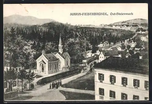 AK Kaibing, Maria-Fieberbründl, Strassenpartie mit Kirche aus der Vogelschau