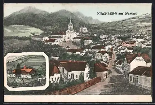 AK Kirchberg am Wechsel, Strassenpartie mit Gasthof zur Kaiserkrone, Blick über den Ort