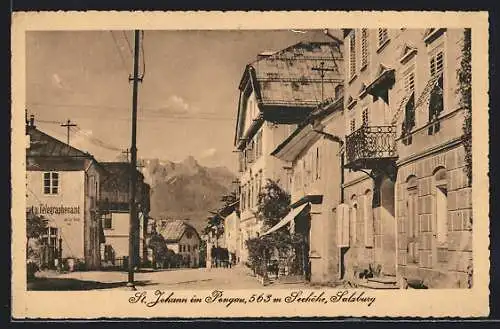 AK St. Johann i. Pongau, Strassenpartie am Post- u. Telegraphenamt