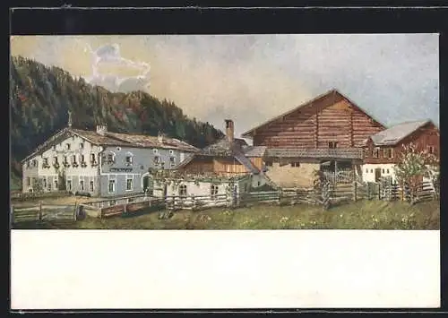 Künstler-AK Untertauern, Partie aus dem Ort, Gasthof zur Post
