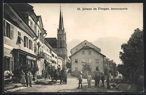 AK St. Johann i. Pongau, Strassenpartie im Ort