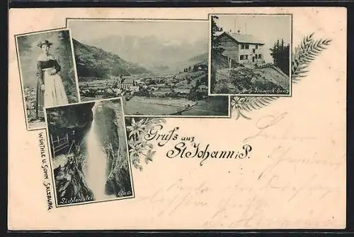 AK St. Johann im Pongau, Hoch-Grüneck-Haus, Lichtenstein Klamm, Frau in Salzburger Tracht