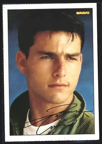 AK Schauspieler Tom Cruise mit verschmitztem Blick, Bravo-Autogrammkarte